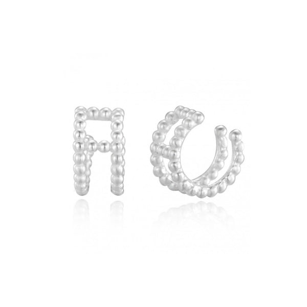 pendiente falso de doble aro o ear cuff con bolitas confeccionado en plata de ley con baño de oro 18 kilates
