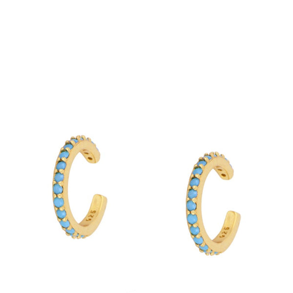 ear cuff o pendiente falso de piercing con turquesa confeccionados en plata de ley con baño de oro 18 kilates