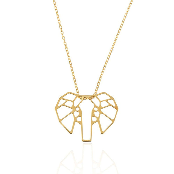 GARGANTIlla o collar con colgante de elefante que está confeccionada en plata de ley con baño de oro 18 kilates. gold plated sterling silver origami elephant pendant necklace