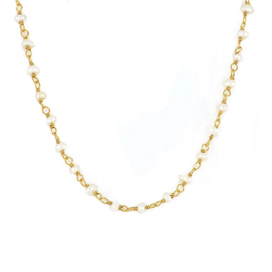 gargantilla o chocker de perlas pequeñas intercaladas confeccionada en plata de ley con baño de oro 18 kilates