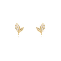 mini pendientes para piercing de hojas con circonitas. Son hipoalergénicos porque están confeccionados en plata de ley con baño de oro 18 kilates. Gold plated sterling silver zircon tiny leaves piercing earrings.