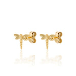 mini pendientes pequeños de libélula confeccionados en plata de ley con baño de oro 18 kilates para niña. Gold plated sterling silver small dragonfly earrings for little girl