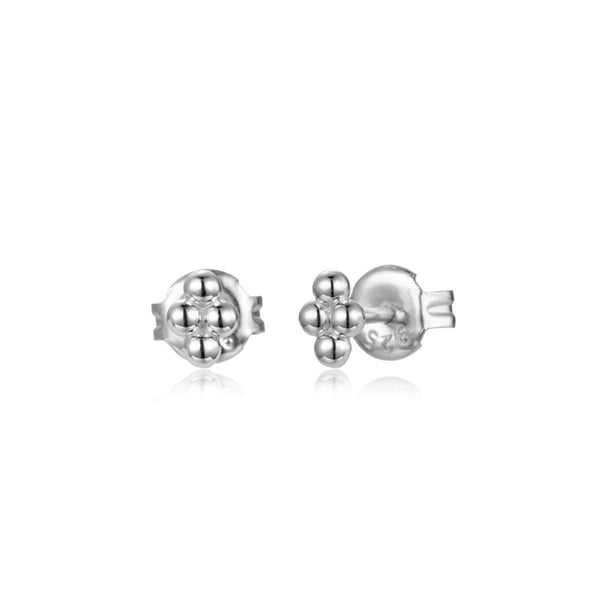 mini pendientes de rombo con bolitas para cartílago confeccionados en plata de ley con baño de oro 18 kilates. Gold plated sterling silver small beaded DIAMOND shape earrings por piercing