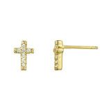 pendientes mini de cruz pequeñacon circonitas para piercing confeccionados en plata de ley con baño de oro 18 kilates