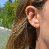 Pendientes mini o pequeños de rayo para niña o piercing de mujer confeccinados en plata de ley y baño de oro 18 kilates. Gold plated sterling silver small lightning piercing earrings.